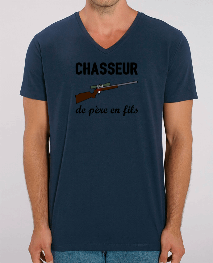 Men V-Neck T-shirt Stanley Presenter Chasseur de père en fils by tunetoo