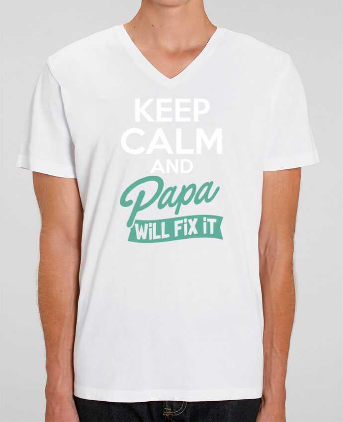 Men V-Neck T-shirt Stanley Presenter Keep calm Papa by Original t-shirt