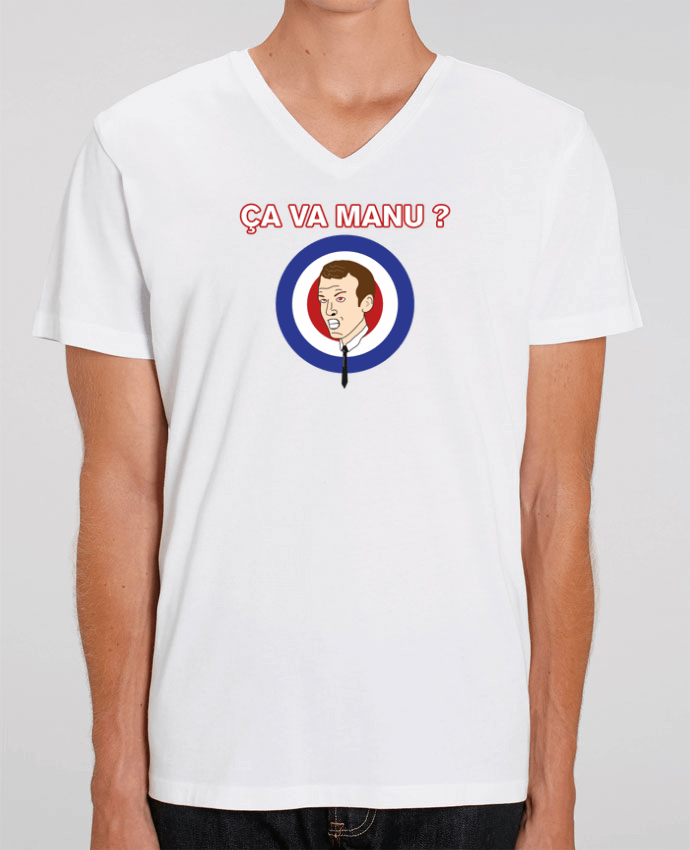 Men V-Neck T-shirt Stanley Presenter Emmanuel Macron ça va manu ? by tunetoo