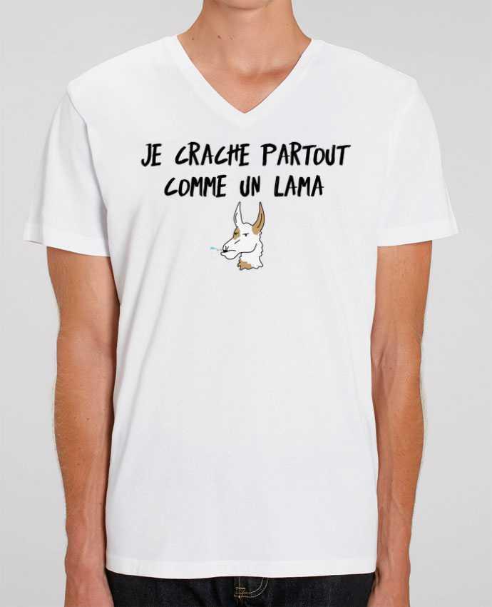 Men V-Neck T-shirt Stanley Presenter Je crache comme un Lama Citation Dikkenek by tunetoo