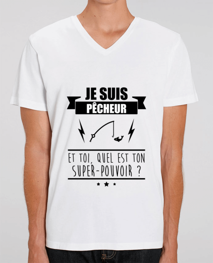 Men V-Neck T-shirt Stanley Presenter Je suis pêcheur et toi, quel est on super-pouvoir ? by Benichan