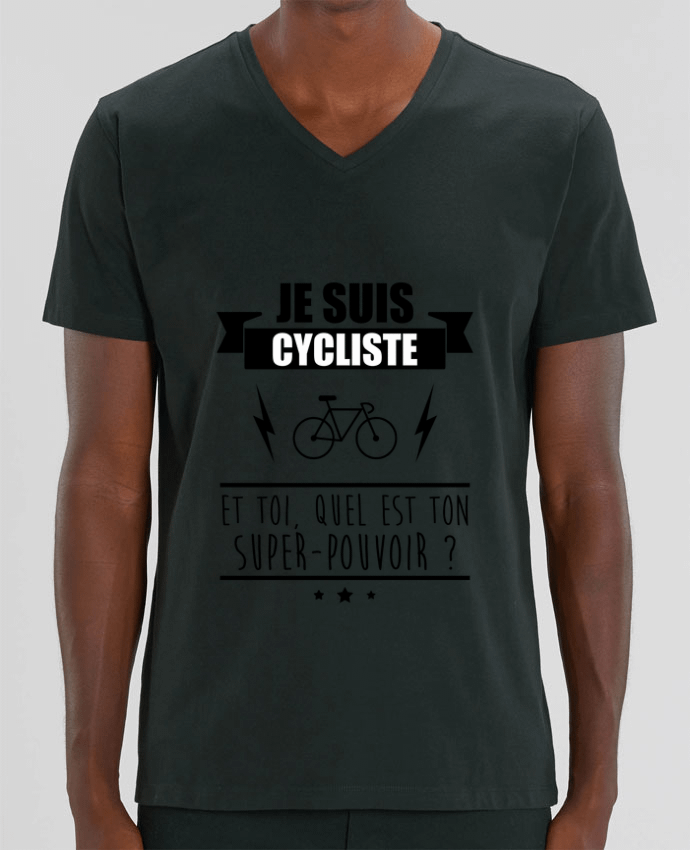 Tee Shirt Homme Col V Stanley PRESENTER Je suis cycliste et toi, quel est on super-pouvoir ? by Benichan