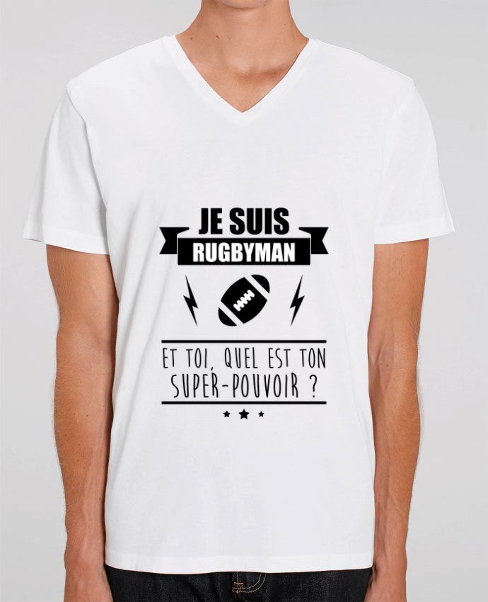 Men V-Neck T-shirt Stanley Presenter Je suis rugbyman et toi, quel est ton super-pouvoir ? by Benichan