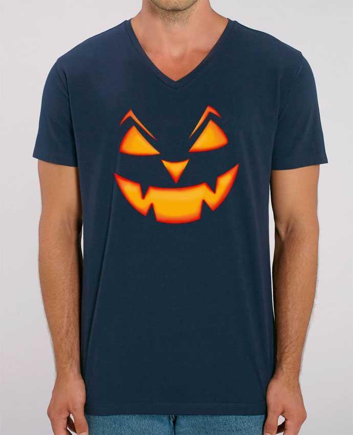 Tee Shirt Homme Col V Stanley PRESENTER Halloween pumpkin face by tunetoo