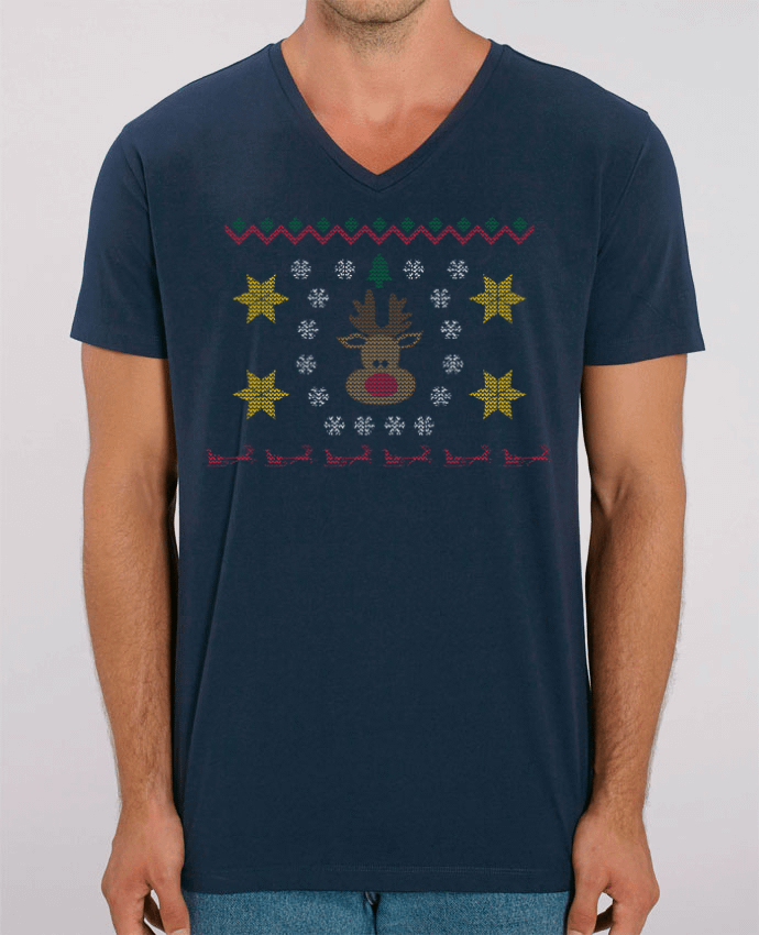 Tee Shirt Homme Col V Stanley PRESENTER Renne de noël - Pull moche (ugly sweater) by tunetoo