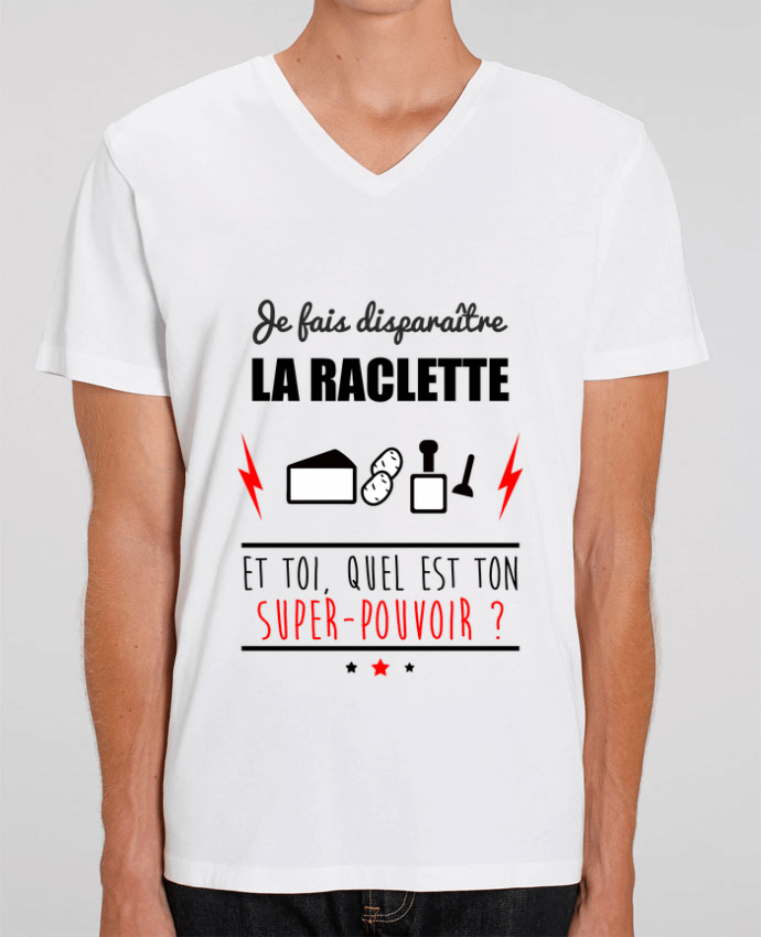 Men V-Neck T-shirt Stanley Presenter Je fais disbyaître la raclette et toi, quel est ton super-pouvoir ? by Benichan