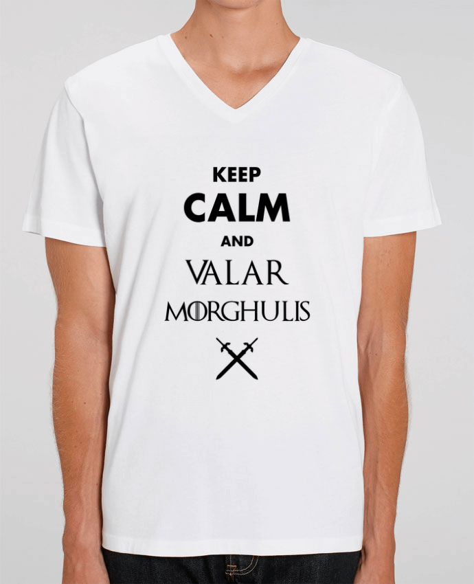 Men V-Neck T-shirt Stanley Presenter Keep calm and Valar Morghulis by tunetoo