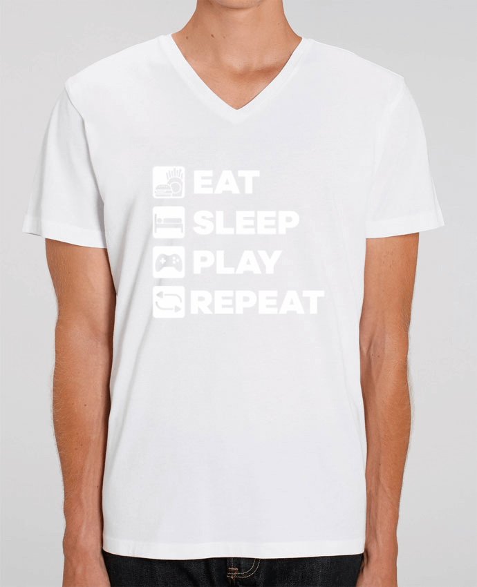 Tee Shirt Homme Col V Stanley PRESENTER Eat Sleep Play Replay by tunetoo