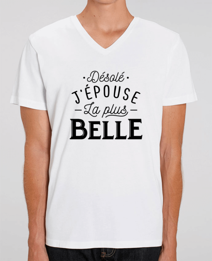 Tee Shirt Homme Col V Stanley PRESENTER j'épouse la plus belle evg mariage by Original t-shirt