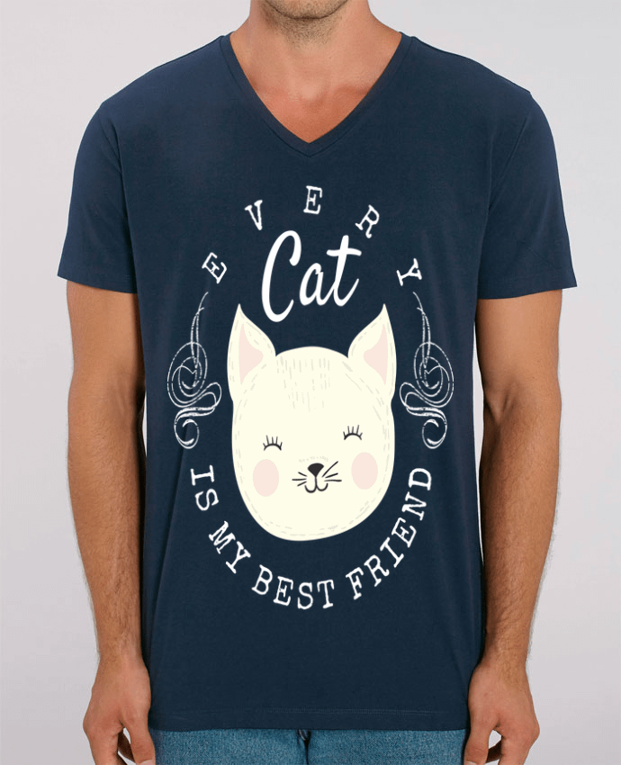 Men V-Neck T-shirt Stanley Presenter every cat is my best friend by livelongdesign