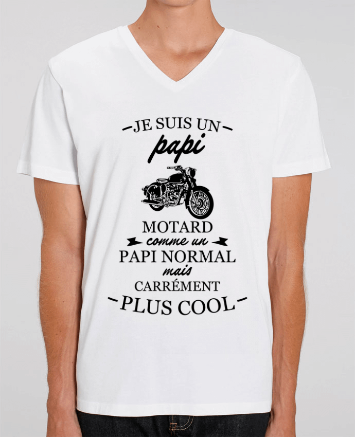 Men V-Neck T-shirt Stanley Presenter Je suis un papi motard by tunetoo