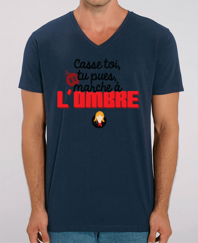 Tee Shirt Homme Col V Stanley PRESENTER Renaud Casse toi, tu pues et marche à l'ombre by PTIT MYTHO