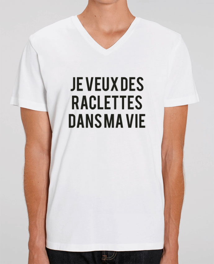Men V-Neck T-shirt Stanley Presenter Je veux des raclettes dans ma vie by tunetoo