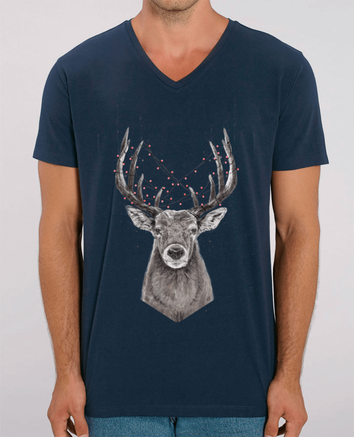 Men V-Neck T-shirt Stanley Presenter Xmas deer by Balàzs Solti