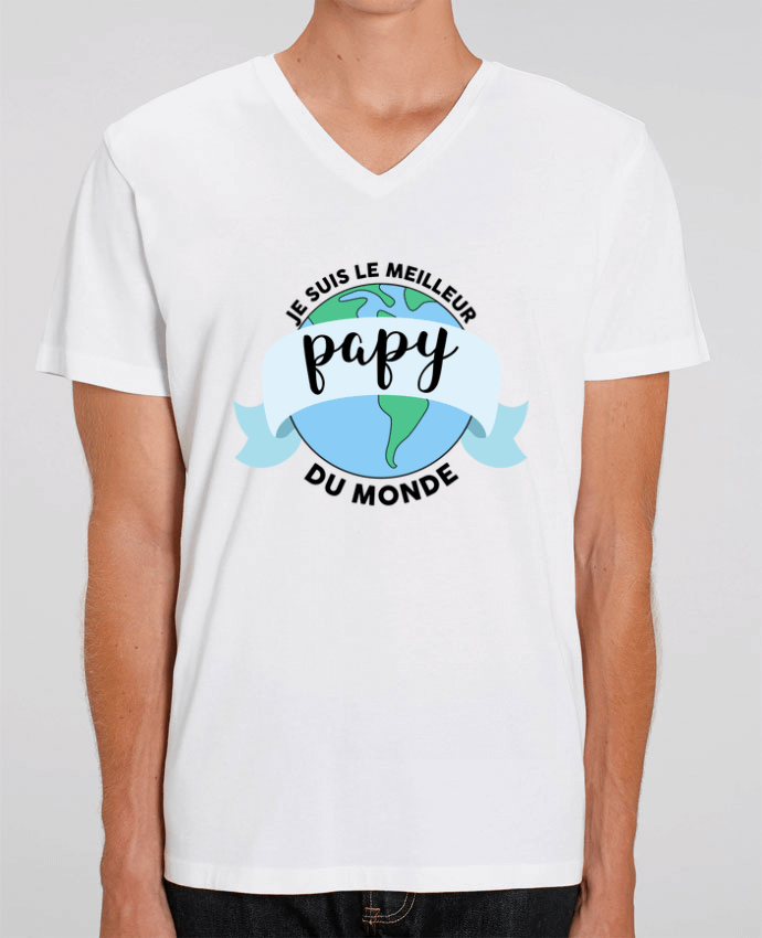 Men V-Neck T-shirt Stanley Presenter Je suis le meilleur papy du monde by tunetoo
