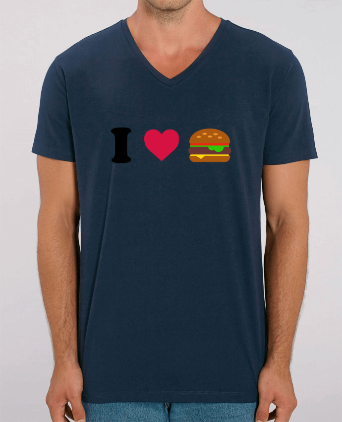 Tee Shirt Homme Col V Stanley PRESENTER I love burger by tunetoo