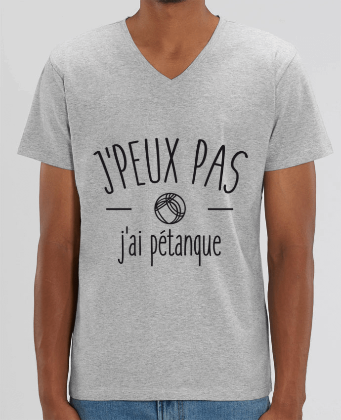 Tee Shirt Homme Col V Stanley PRESENTER Je peux pas j'ai pétanque by FRENCHUP-MAYO