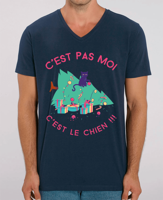 Tee Shirt Homme Col V Stanley PRESENTER Humour de chat by SANDRA-WEB-DESIGN.CH