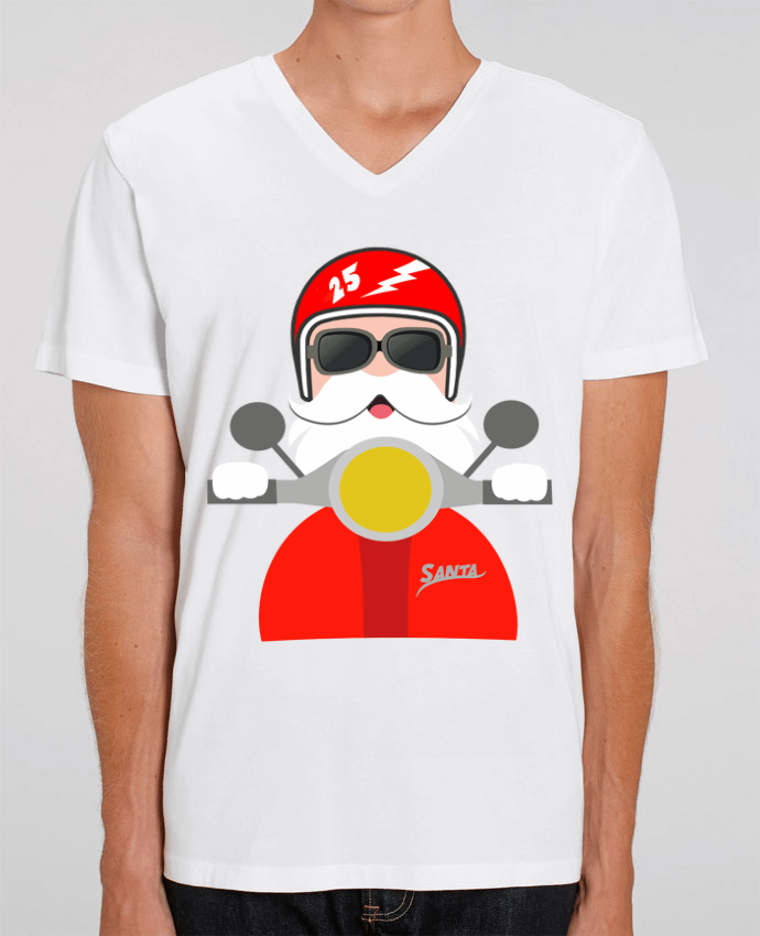 Camiseta Hombre Cuello V Stanley PRESENTER Navidad en moto Santa Claus por Giuraf