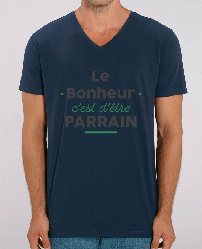 Men V-Neck T-shirt Stanley Presenter Le Bonheur c'est d'être byrain by tunetoo