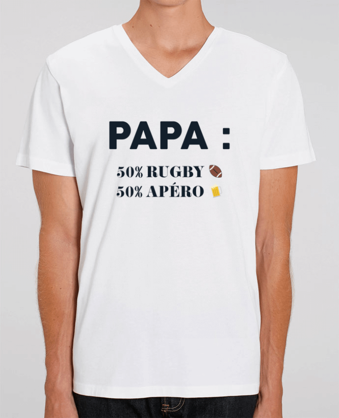 Tee Shirt Homme Col V Stanley PRESENTER Papa 50% rugby 50% apéro by tunetoo