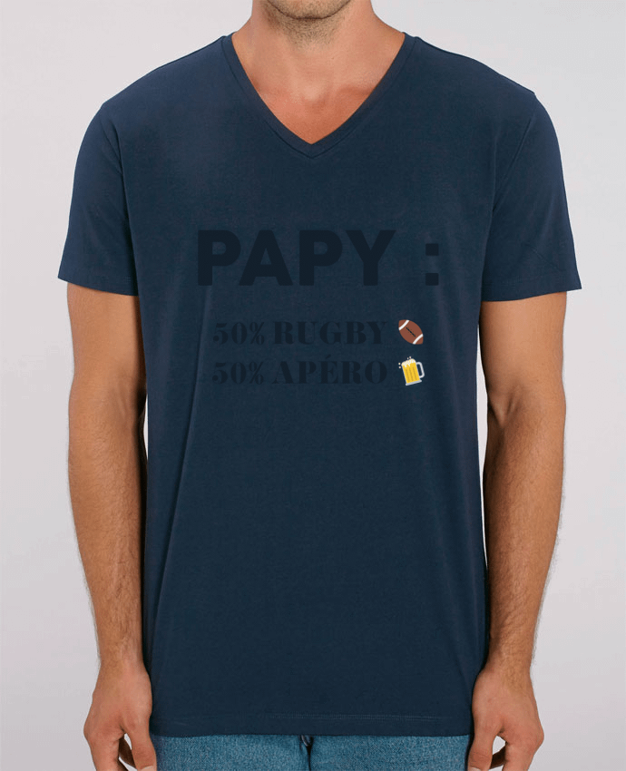 Tee Shirt Homme Col V Stanley PRESENTER Papy 50% rugby 50% apéro by tunetoo