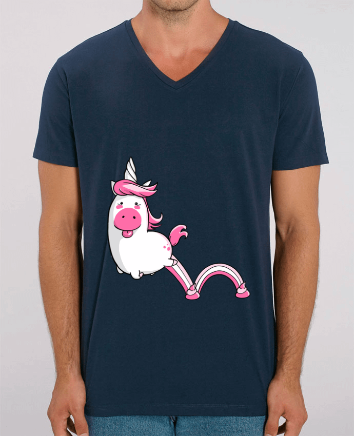 Tee Shirt Homme Col V Stanley PRESENTER Licorne Sautillante - Version rose by Tomi Ax - tomiax.fr