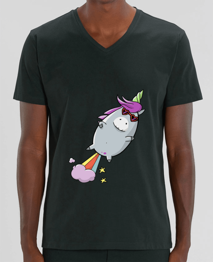 Tee Shirt Homme Col V Stanley PRESENTER Licorne à propulsion naturelle by Tomi Ax - tomiax.fr