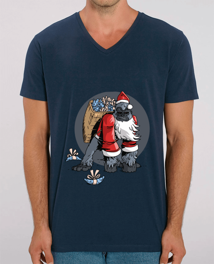 Tee Shirt Homme Col V Stanley PRESENTER Le Noël du Gorille by Tomi Ax - tomiax.fr