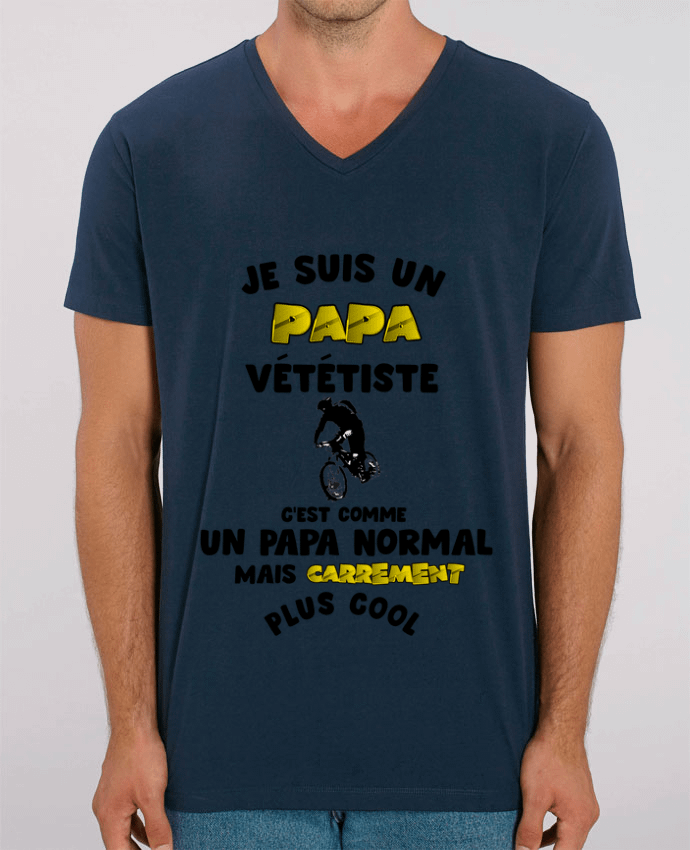 Men V-Neck T-shirt Stanley Presenter Papa vététiste by 10signer