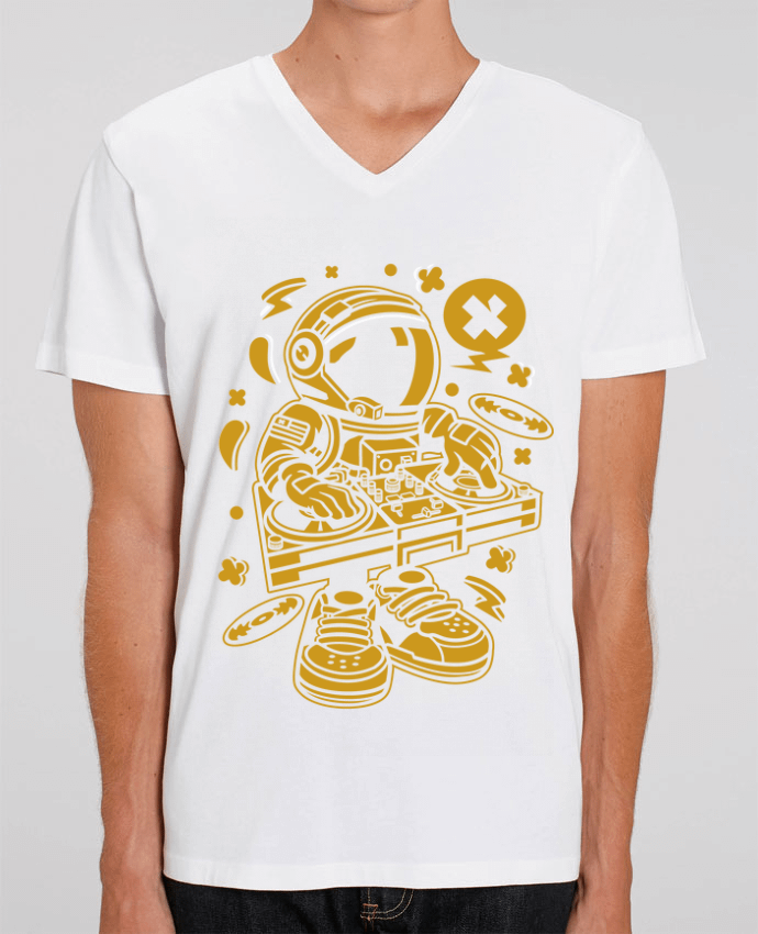Men V-Neck T-shirt Stanley Presenter Dj Astronaute Golden Cartoon | By Kap Atelier Cartoon by Kap Atelier