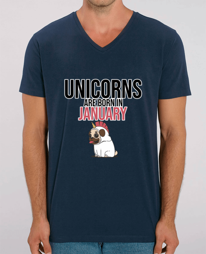 Tee Shirt Homme Col V Stanley PRESENTER Unicorns are born in january by Pao-store-fr