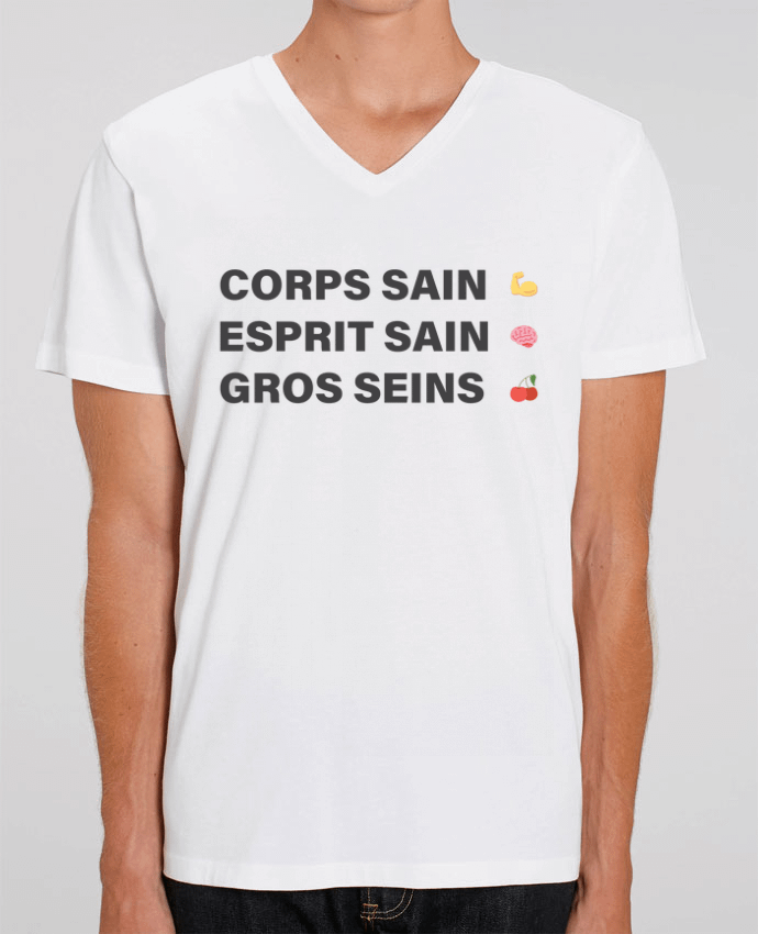 Tee Shirt Homme Col V Stanley PRESENTER Corps sain Esprit Sain gros Seins by tunetoo