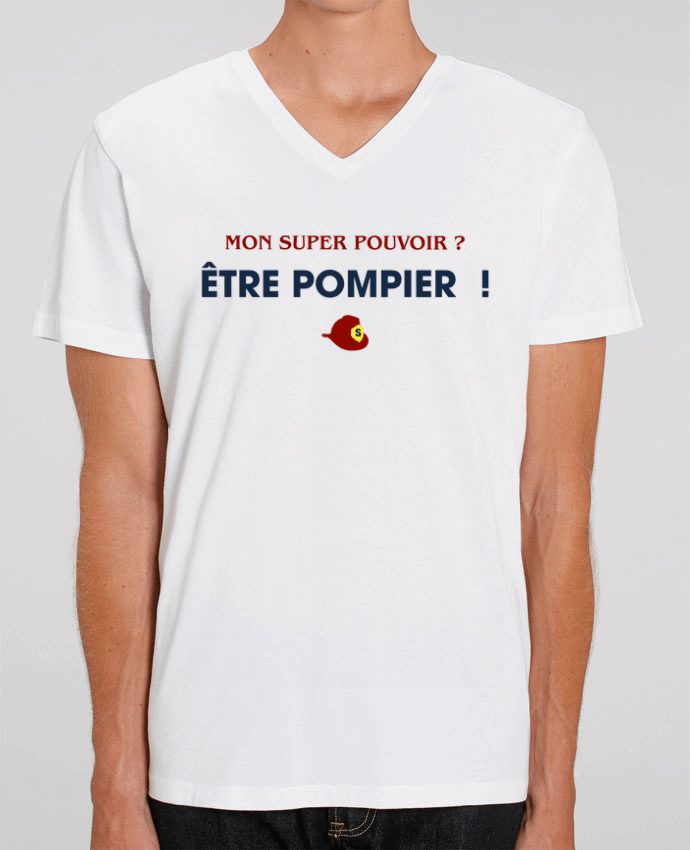 Men V-Neck T-shirt Stanley Presenter Mon super pouvoir ? être pompier ! by tunetoo