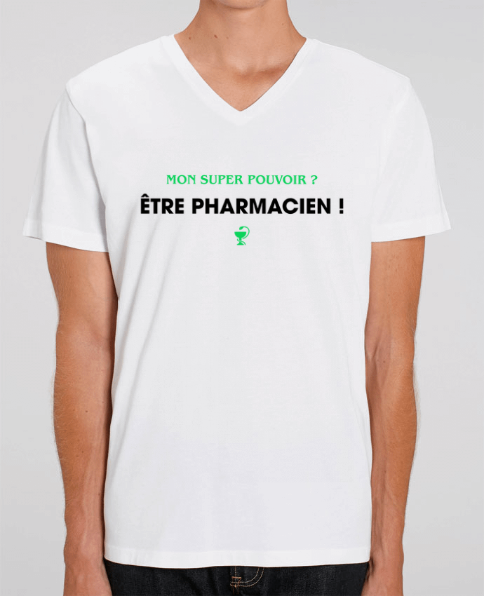 Men V-Neck T-shirt Stanley Presenter Mon super pouvoir ? être pharmacien ! by tunetoo