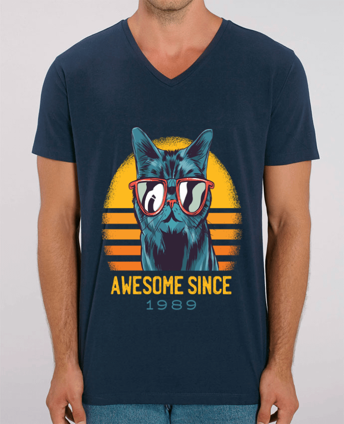 Tee Shirt Homme Col V Stanley PRESENTER Awesome Cat by cottonwander