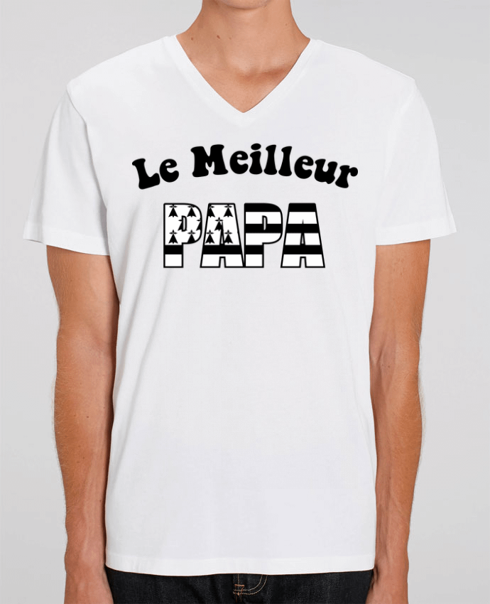 Men V-Neck T-shirt Stanley Presenter Le Meilleur papa Bretagne by CREATIVE SHIRTS
