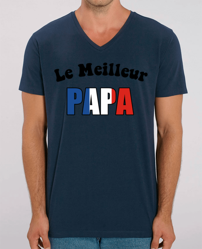 Men V-Neck T-shirt Stanley Presenter Le Meilleur papa France by CREATIVE SHIRTS