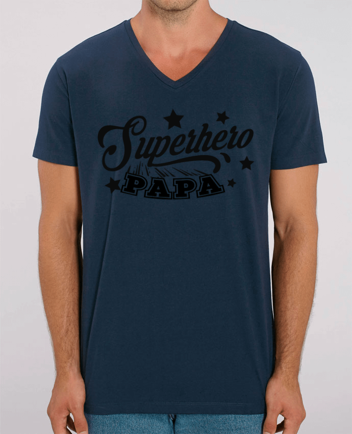 Men V-Neck T-shirt Stanley Presenter Papa - Super Hero Papa - Fête des Pères by CREATIVE SHIRTS