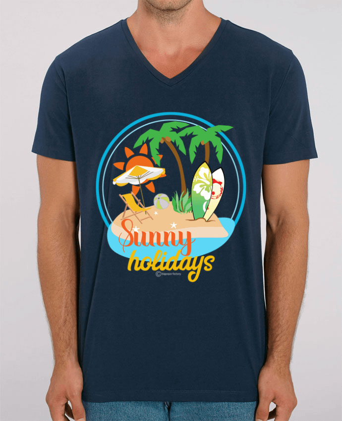Tee Shirt Homme Col V Stanley PRESENTER Sunny holidays - modèle t-shirt clair by bigpapa-factory