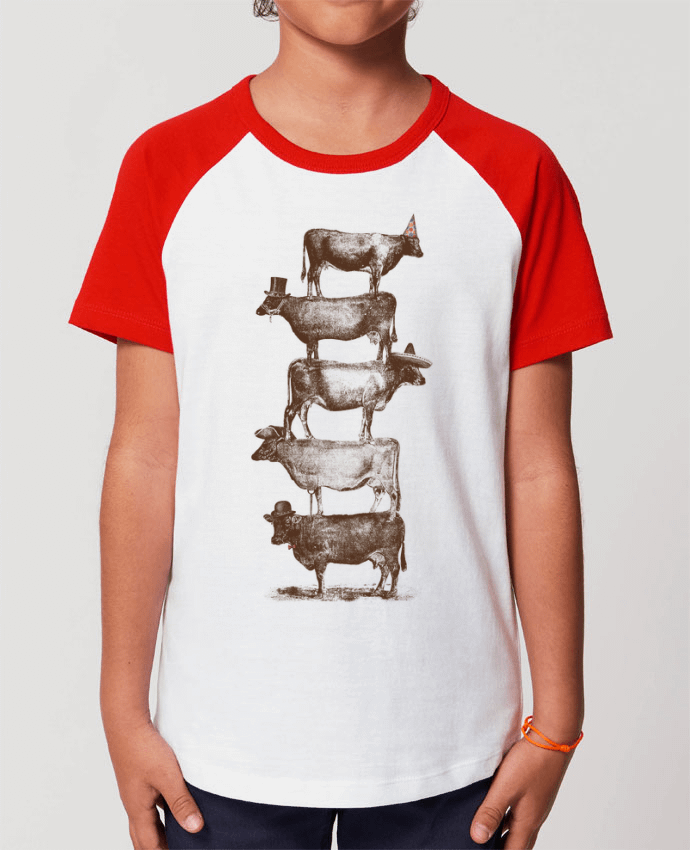 Kids\' contrast short sleeve t-shirt Mini Catcher Short Sleeve Cow Cow Nuts Par Florent Bodart