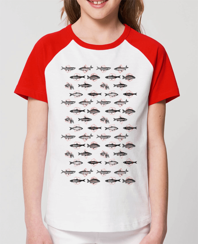 Kids\' contrast short sleeve t-shirt Mini Catcher Short Sleeve Fishes in geometrics Par Florent Bodart