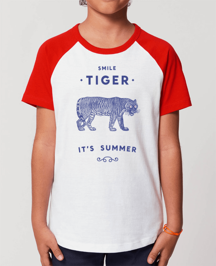 Kids\' contrast short sleeve t-shirt Mini Catcher Short Sleeve Smile Tiger Par Florent Bodart