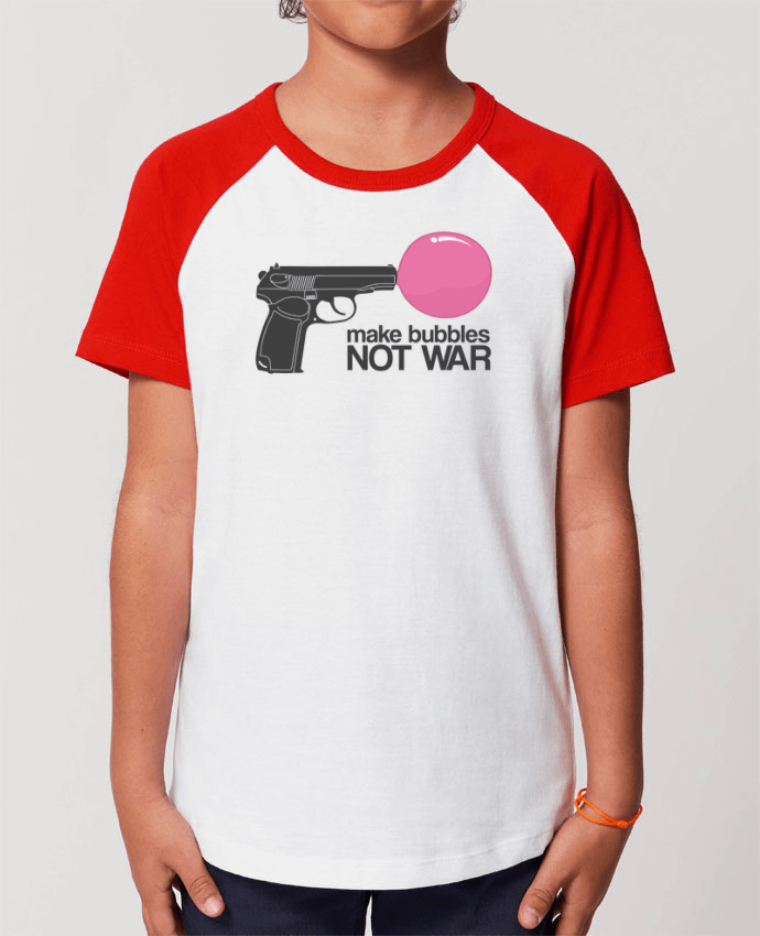 T-shirt Baseball Enfant- Coton - STANLEY MINI CATCHER Make bubbles NOT WAR Par justsayin