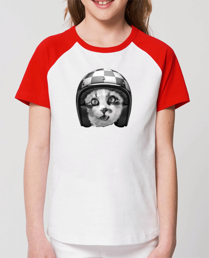 T-shirt Baseball Enfant- Coton - STANLEY MINI CATCHER Biker cat Par justsayin