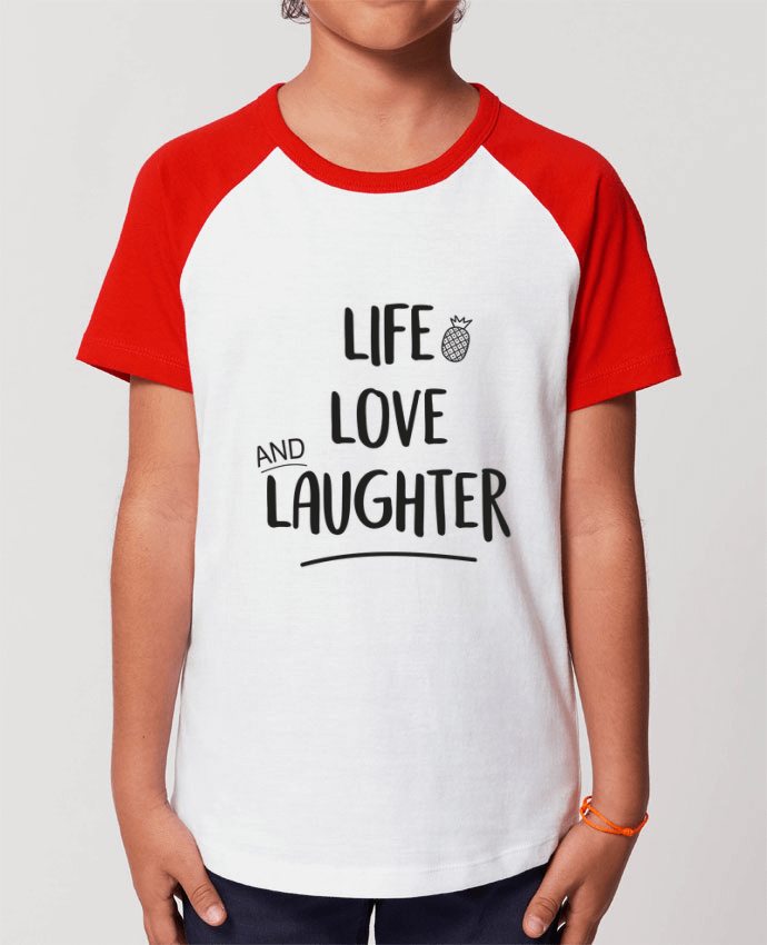 Kids\' contrast short sleeve t-shirt Mini Catcher Short Sleeve Life, love and laughter... Par IDÉ'IN