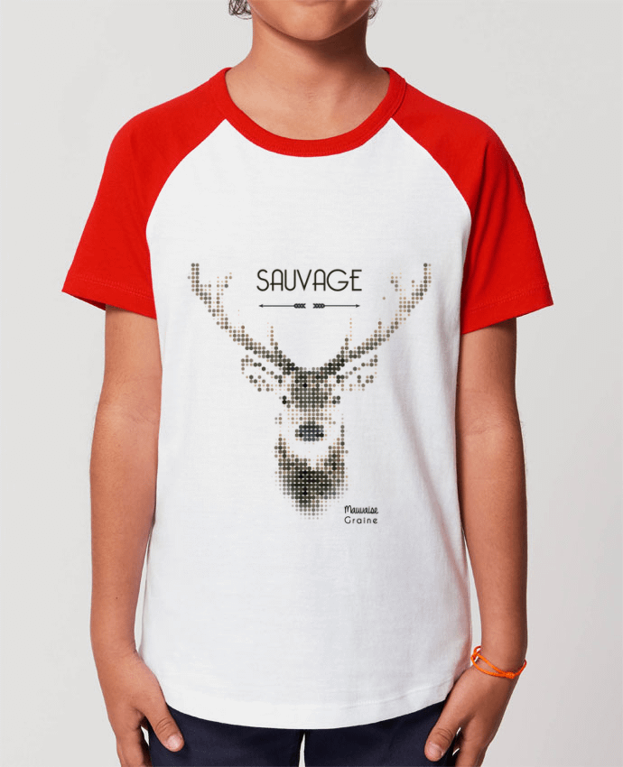 T-shirt Baseball Enfant- Coton - STANLEY MINI CATCHER Tête de cerf sauvage Par Mauvaise Graine