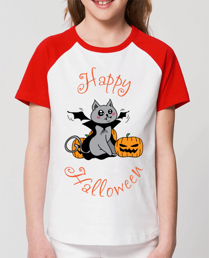 T-shirt Baseball Enfant- Coton - STANLEY MINI CATCHER Cut Cat Halloween - Chat vampire Par 