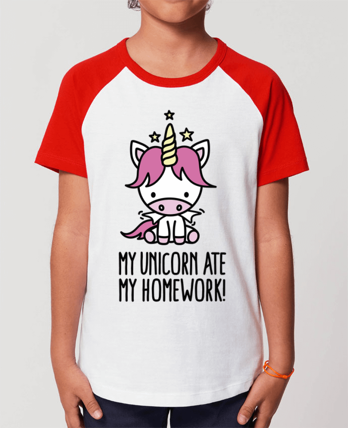 T-shirt Baseball Enfant- Coton - STANLEY MINI CATCHER My unicorn ate my homework Par LaundryFactory