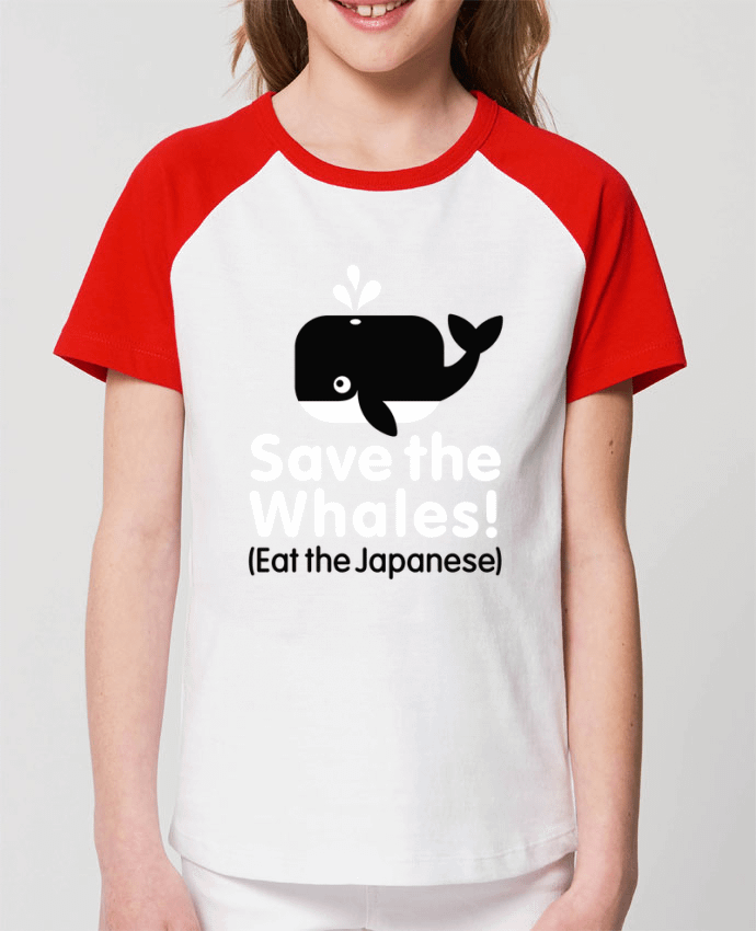 Kids\' contrast short sleeve t-shirt Mini Catcher Short Sleeve SAVE THE WHALES EAT THE JAPANESE Par LaundryFactory